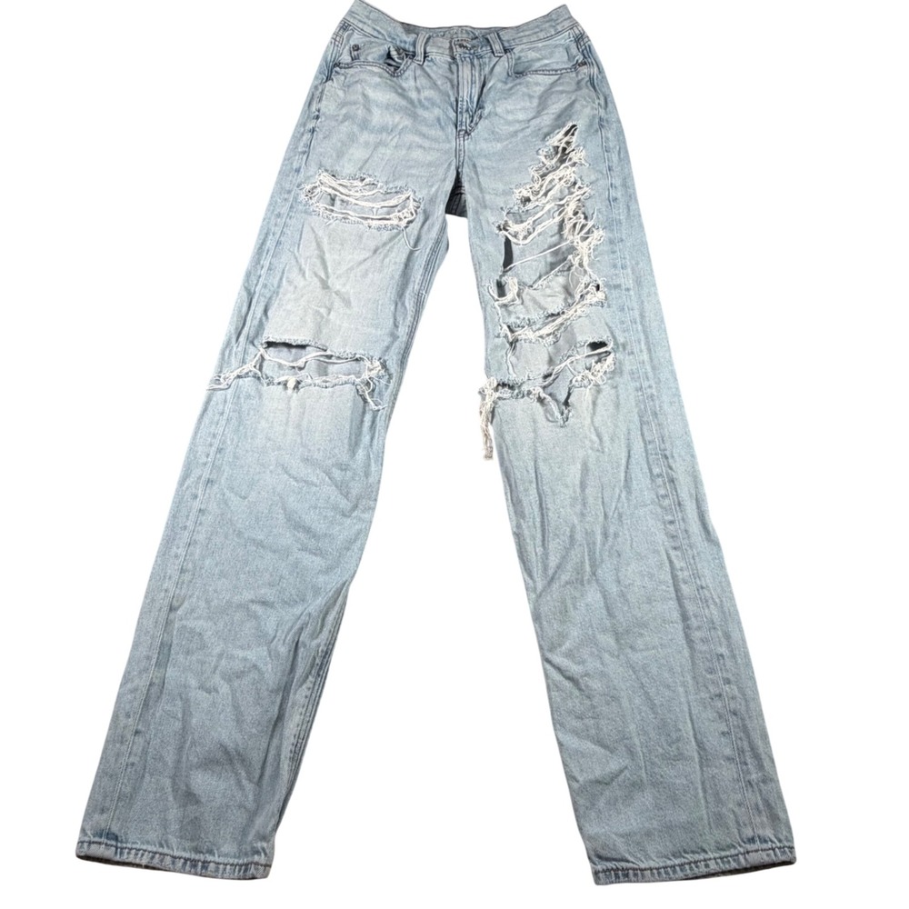 American Eagle Baggy Jeans Women 2 (26x31) Distressed Ripped High Waisted Thrash